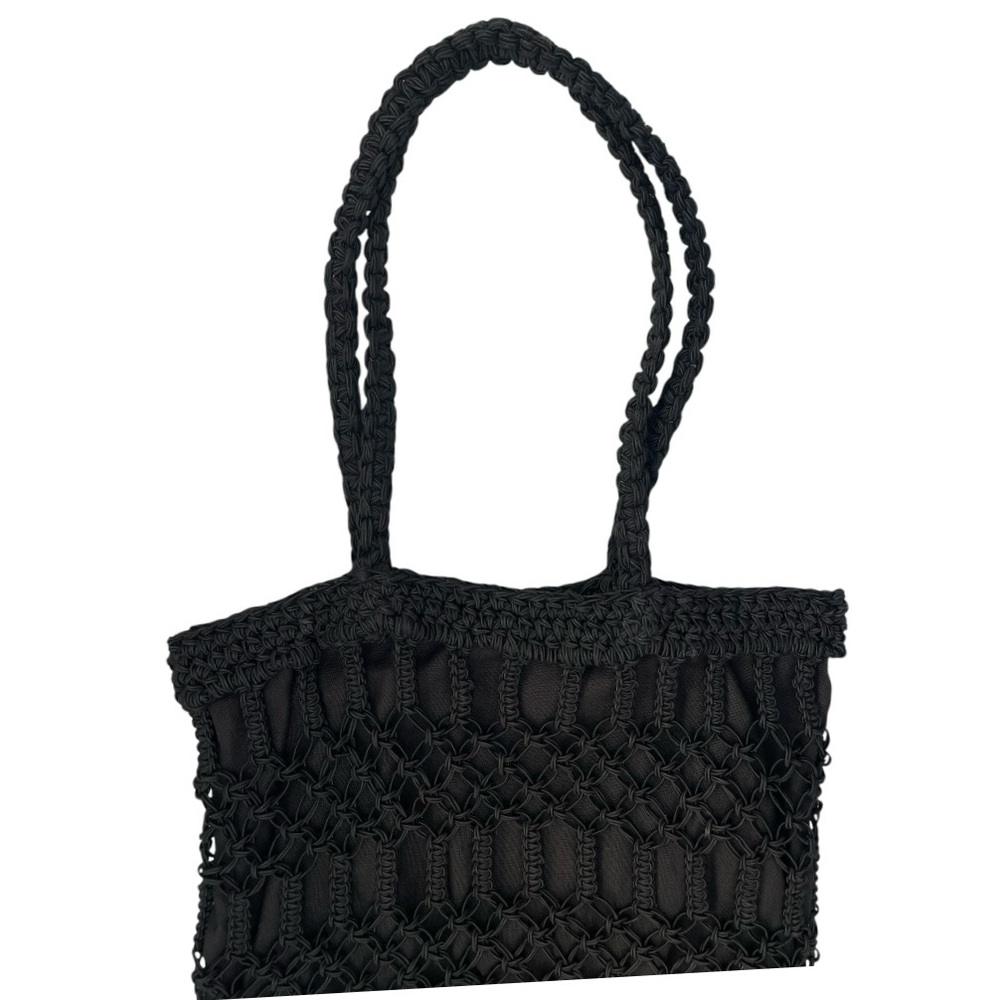 Carrie Forbes Crochet Rayon Fringe Bag Black Purse Hippie Boho Gypsy Festival - Picture 8 of 12
